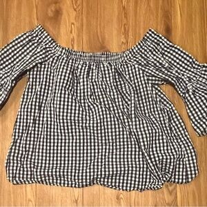 Black and White Gingham Off-Shoulder Women's Top